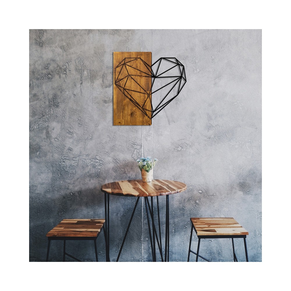 Décoration murale en bois de pin couleur naturelle et métal noir 58x3x58 cm
