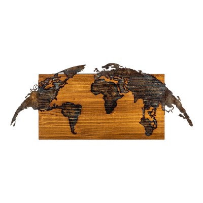 Décoration murale en bois de pin couleur naturelle et métal noir 83x3x38 cm