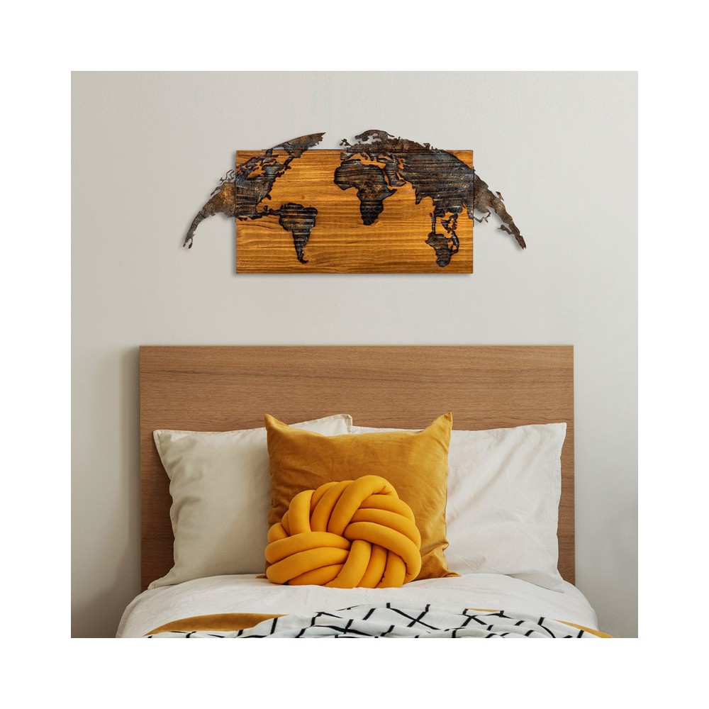 Décoration murale en bois de pin couleur naturelle et métal noir 83x3x38 cm