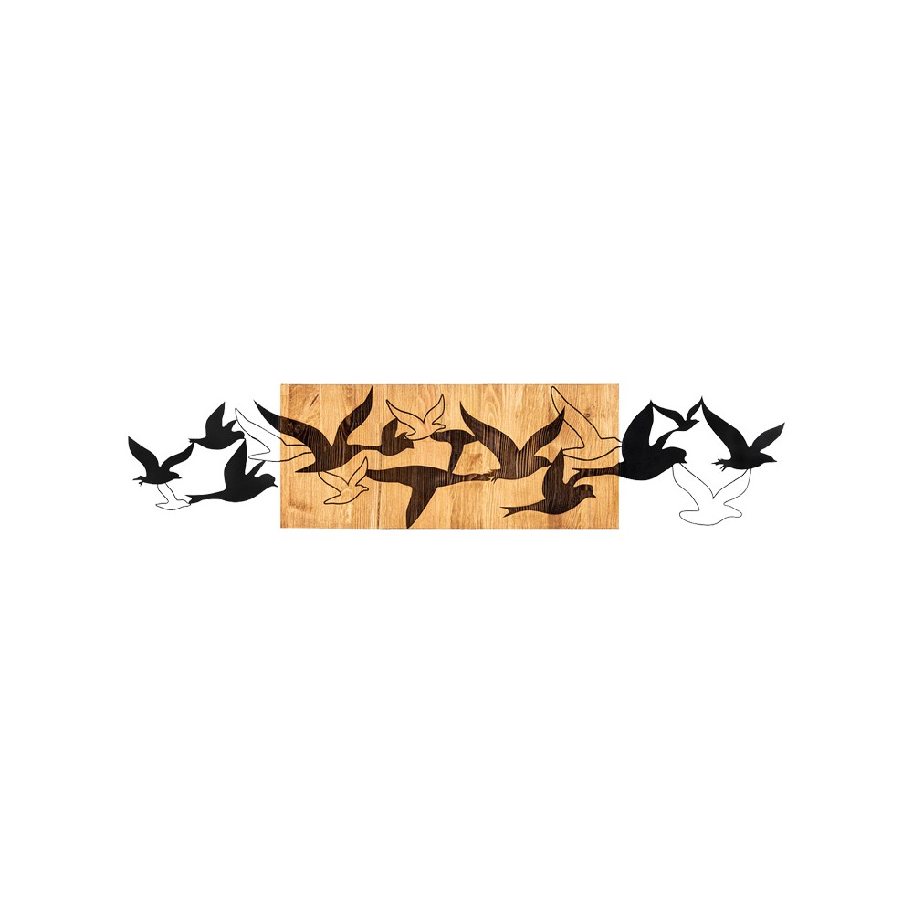 Décoration murale en bois de pin couleur naturelle et métal noir 111x3x25 cm