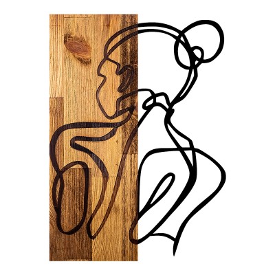 Décoration murale en bois de pin couleur naturelle et métal noir 35x3x50 cm
