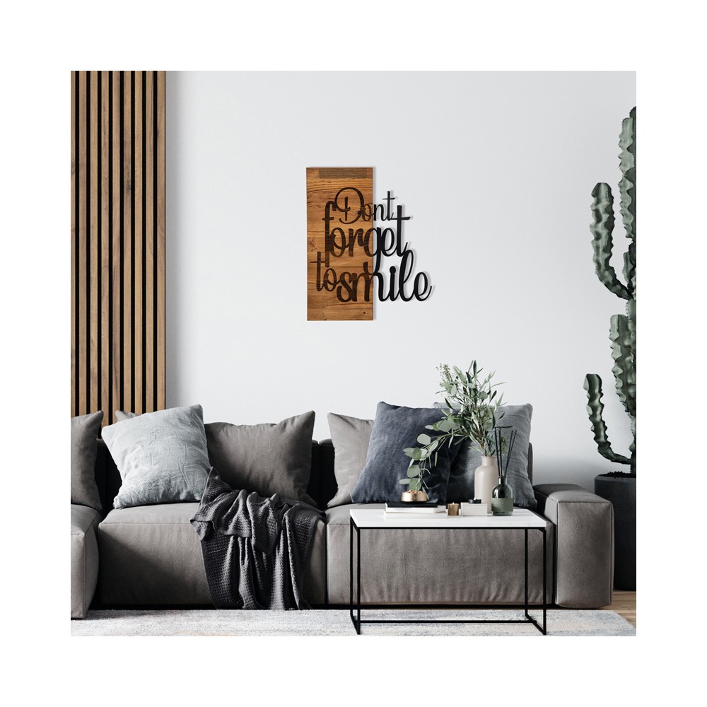Décoration murale en bois de pin couleur naturelle et métal noir 47x3x58 cm