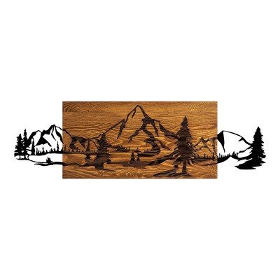 Décoration murale en bois de pin couleur naturelle et métal noir 95x3x30 cm