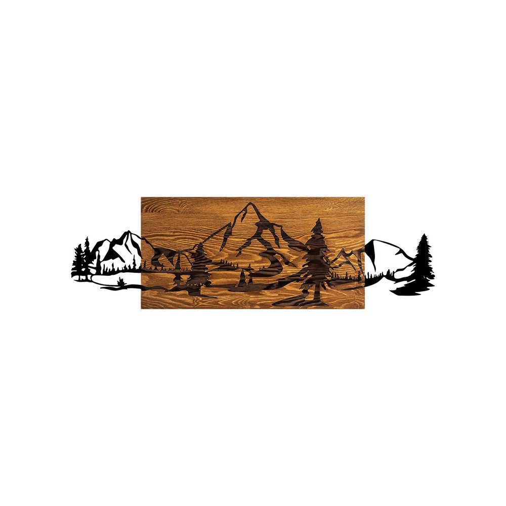 Décoration murale en bois de pin couleur naturelle et métal noir 95x3x30 cm