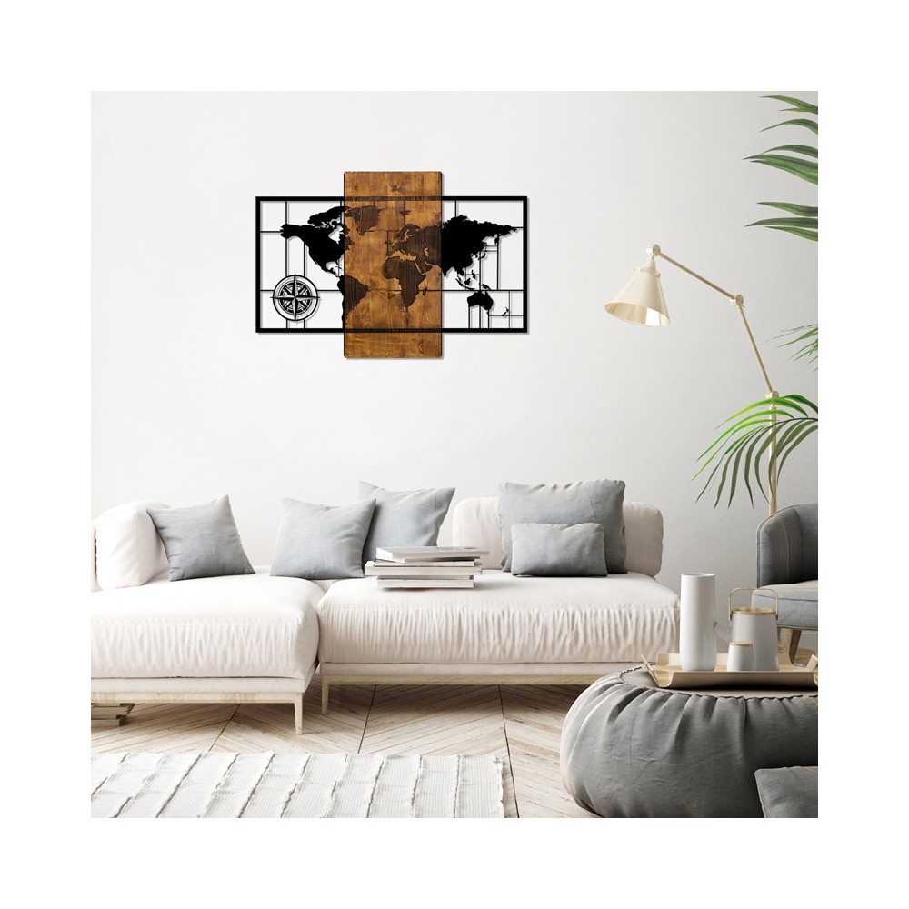 Décoration murale en bois de pin couleur naturelle et métal noir 58x3x85 cm
