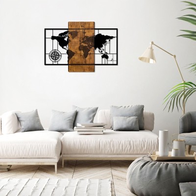 Décoration murale en bois de pin couleur naturelle et métal noir 58x3x85 cm
