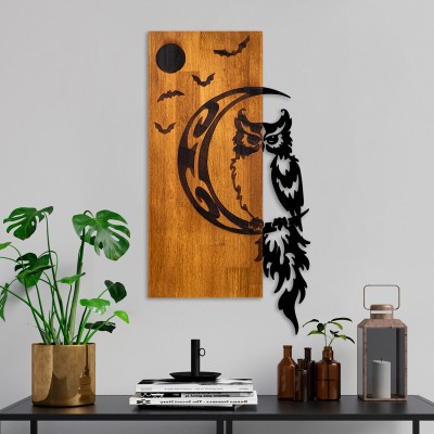 Décoration murale en bois de pin couleur naturelle et métal noir 36x3x66 cm