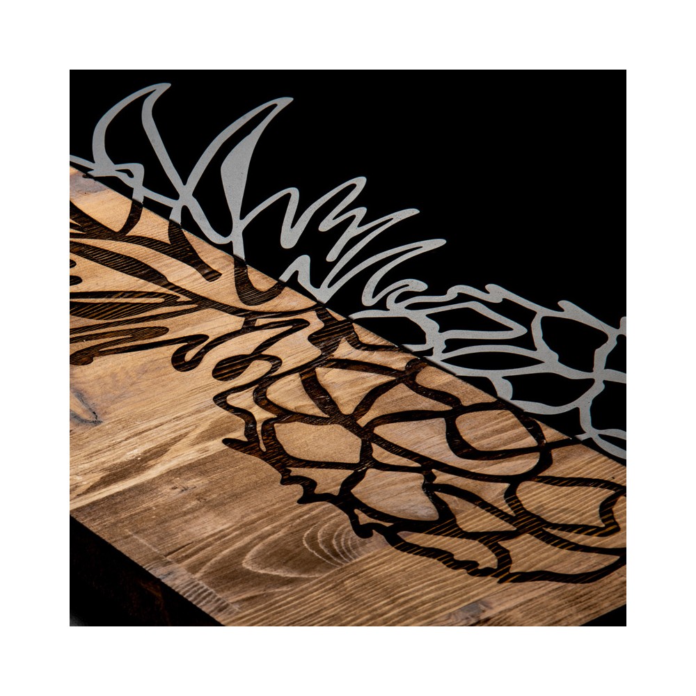 Décoration murale ananas en bois de pin couleur naturelle et métal noir 42x3x58 cm