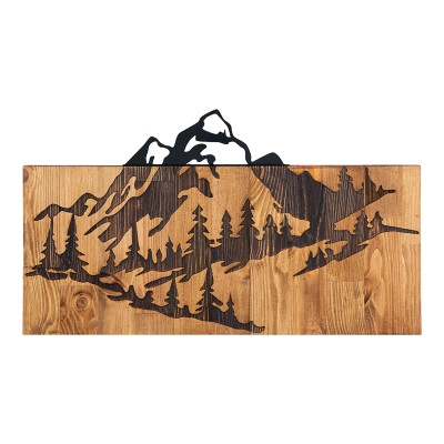 Décoration murale en bois de pin de couleur naturelle et métal noir 57,5x3x33 cm