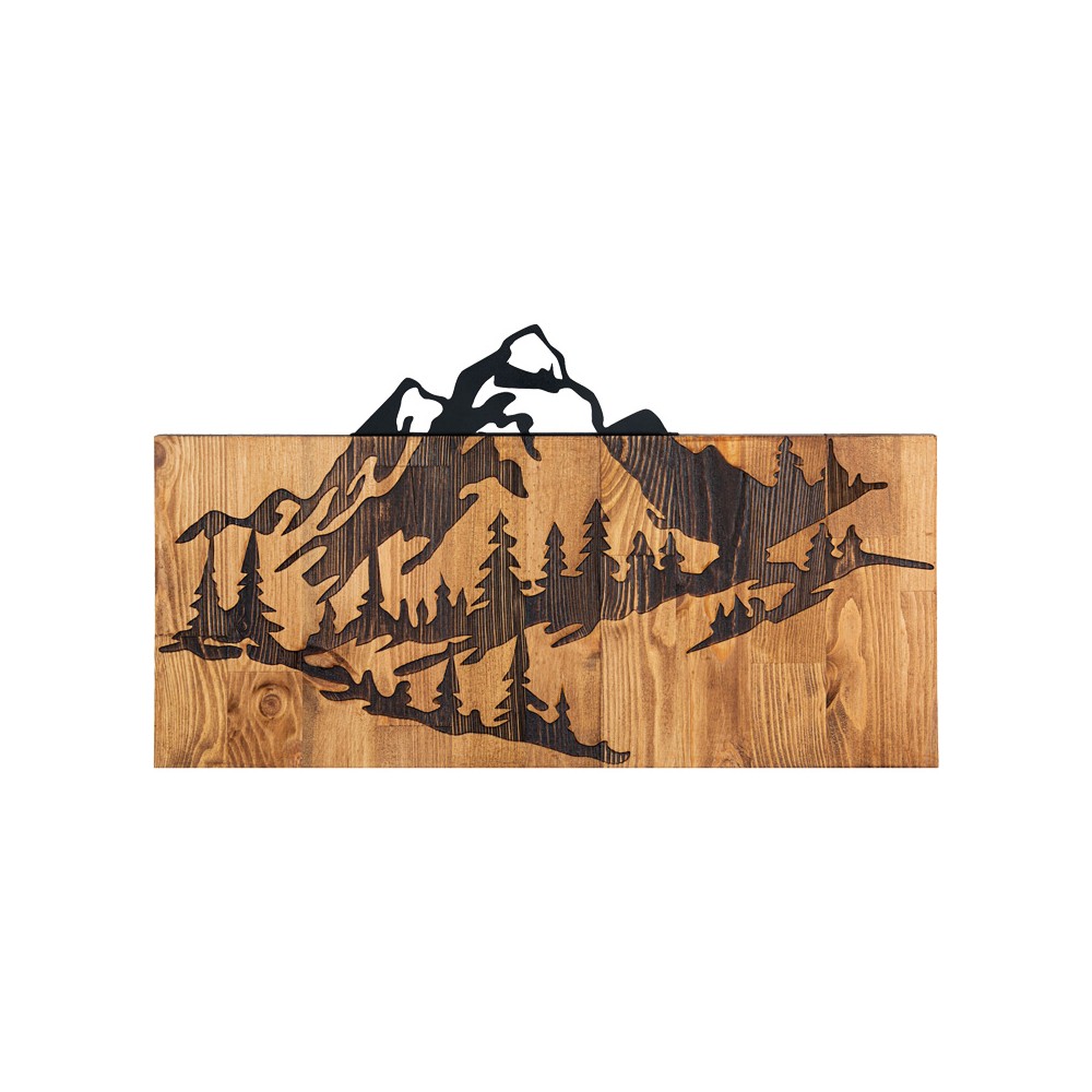 Décoration murale en bois de pin de couleur naturelle et métal noir 57,5x3x33 cm