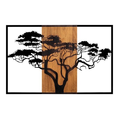 Décoration murale en bois de pin couleur naturelle et métal noir 90x3x58 cm
