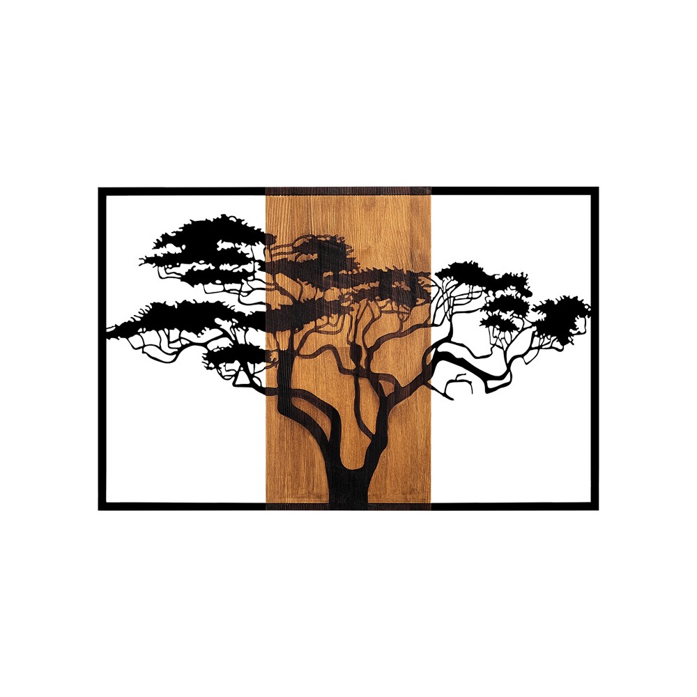 Décoration murale en bois de pin couleur naturelle et métal noir 90x3x58 cm
