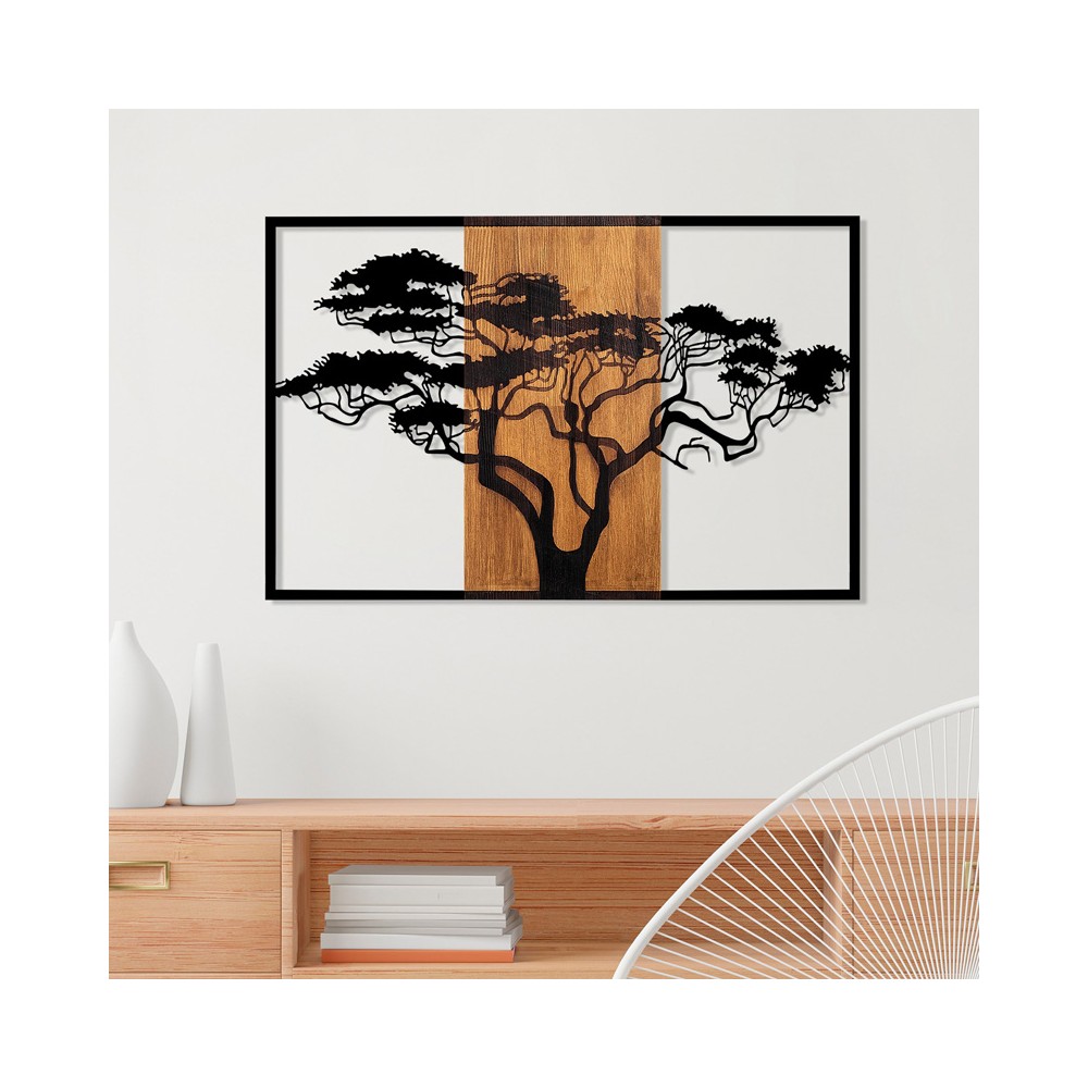 Décoration murale en bois de pin couleur naturelle et métal noir 90x3x58 cm
