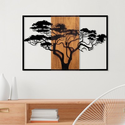 Décoration murale en bois de pin couleur naturelle et métal noir 90x3x58 cm
