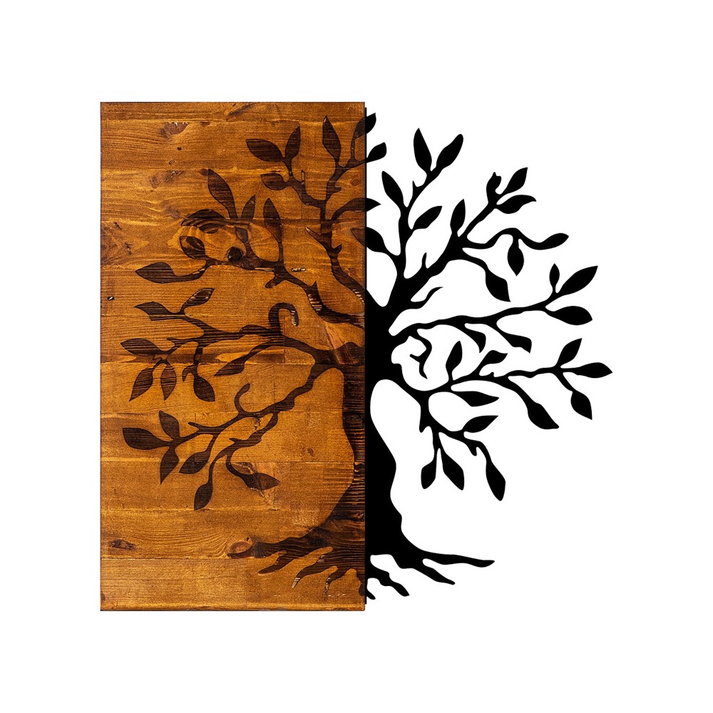 Décoration murale en bois de pin couleur naturelle et métal noir 58x3x58 cm
