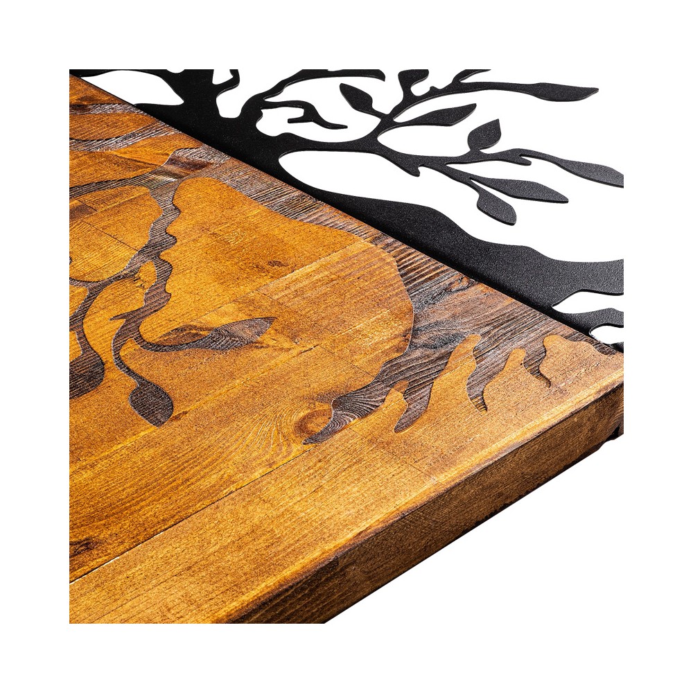 Décoration murale en bois de pin couleur naturelle et métal noir 58x3x58 cm
