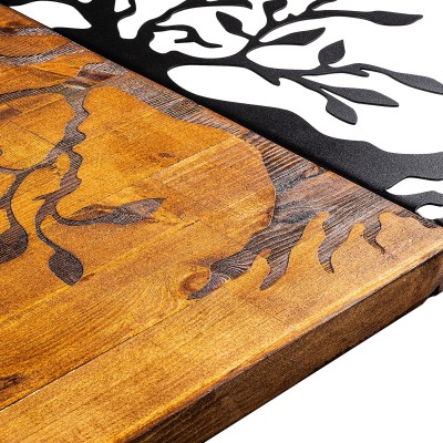 Décoration murale en bois de pin couleur naturelle et métal noir 58x3x58 cm
