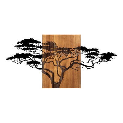 Décoration murale en bois de pin couleur naturelle et métal noir 144x3x70 cm