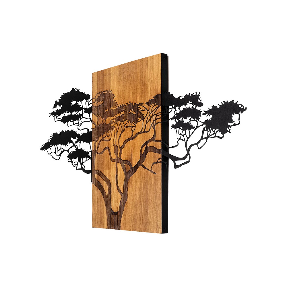 Décoration murale en bois de pin couleur naturelle et métal noir 144x3x70 cm