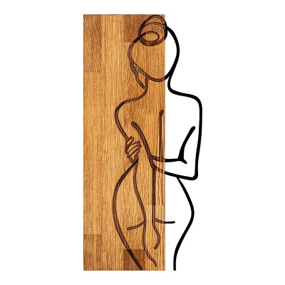 Décoration murale  en bois de pin couleur naturelle et métal noir 27x3x58 cm