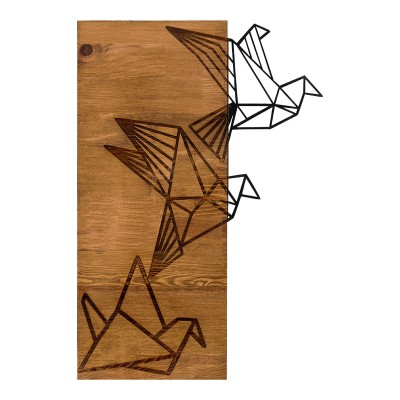 Décoration murale en bois de pin couleur naturelle et métal noir 30x3x60 cm