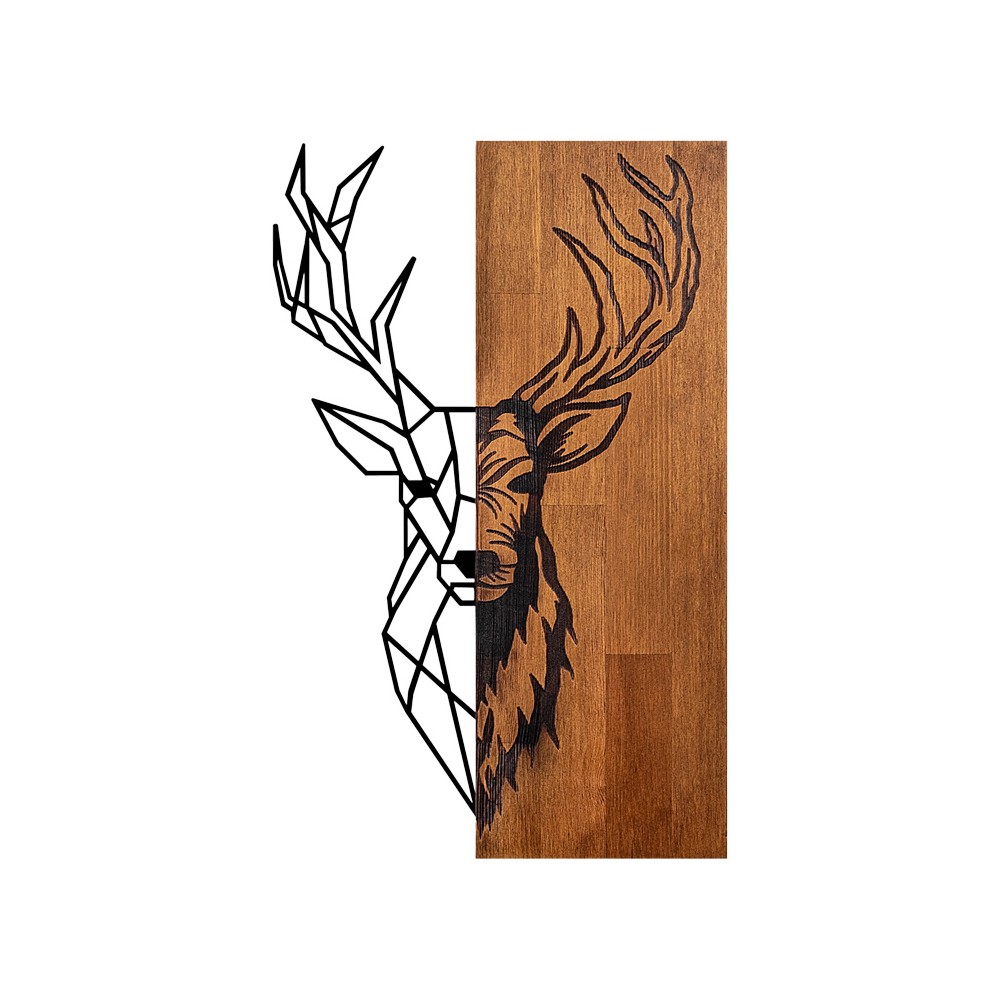 Décoration murale D en bois de pin couleur naturelle et métal noir 33x3x58 cm