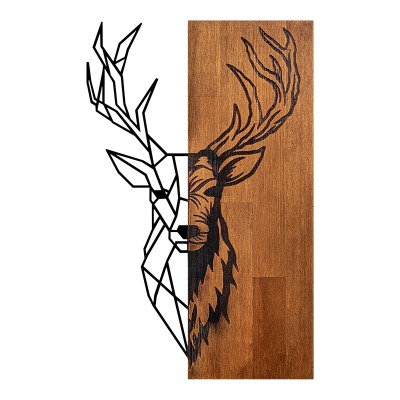 Décoration murale D en bois de pin couleur naturelle et métal noir 33x3x58 cm