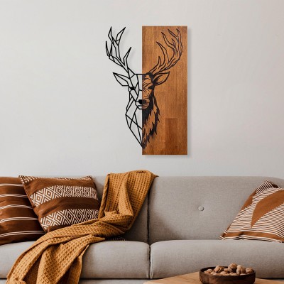 Décoration murale D en bois de pin couleur naturelle et métal noir 33x3x58 cm