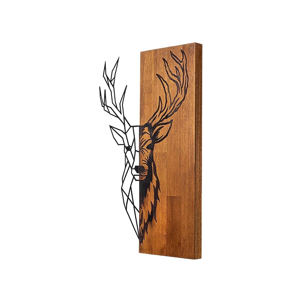 Décoration murale D en bois de pin couleur naturelle et métal noir 33x3x58 cm