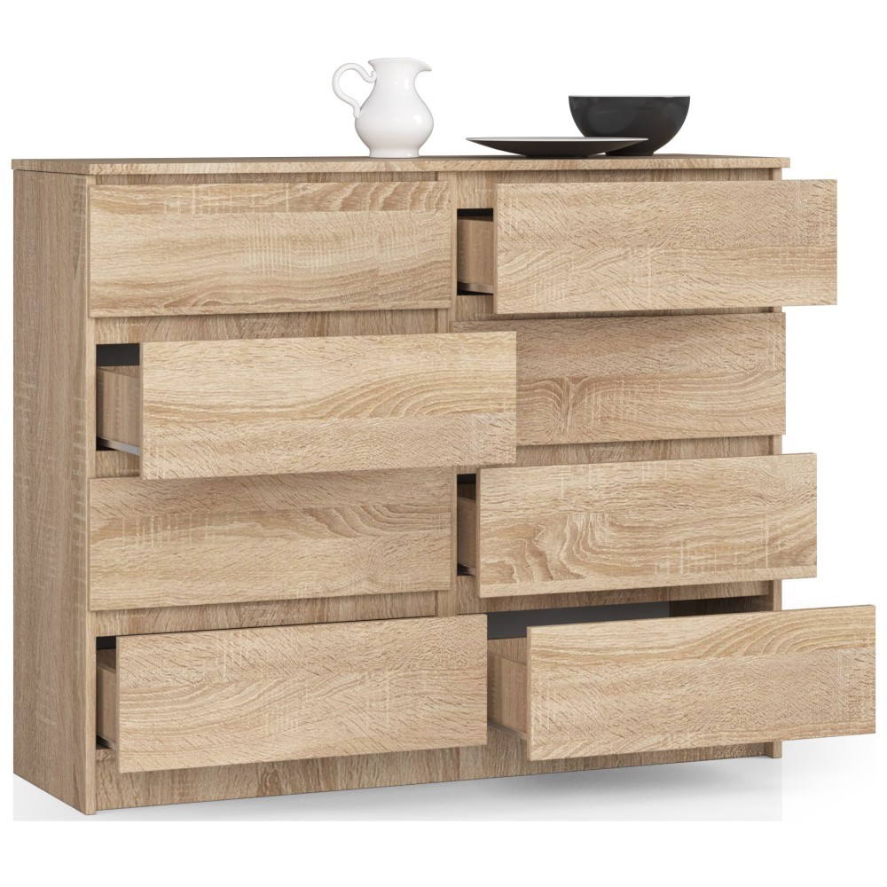 Commode LOUISA  8 Tiroirs Façade  Brillant 120x40x99 Cm