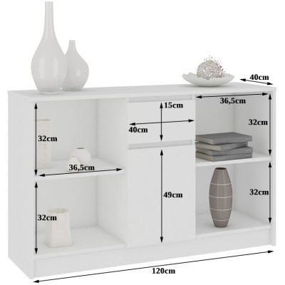 Commode ARONA  Blanche porte 1 tiroir  6 étagères 120x40x77 cm