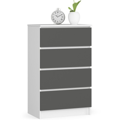 Commode LOLA 4 Tiroirs 60x99x40 cm Blanc Gris