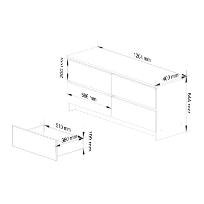 Commode LISU 4 Tiroirs 120X55X40CM