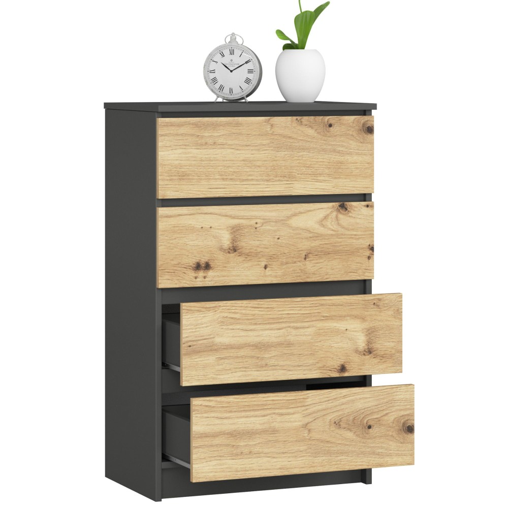 Commode LOLA 4 Tiroirs 60x99x40 cm Gris Bois Chêne Sonoma