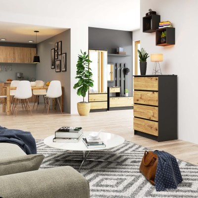 Commode LOLA 4 Tiroirs 60x99x40 cm Gris Bois Chêne Sonoma