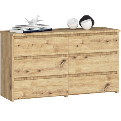 Commode LOLA 100 cm 6 tiroirs Bois chêne