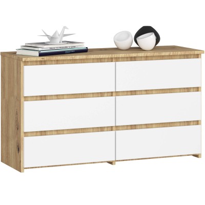 Commode LOLA 100 cm 6 tiroirs Blanc Bois chêne