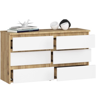 Commode LOLA 100 cm 6 tiroirs Blanc Bois chêne