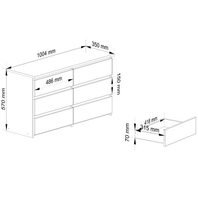 Commode NINA 100 cm, 6 tiroirs - béton blanc