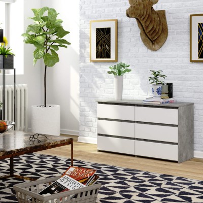 Commode NINA 100 cm, 6 tiroirs - béton blanc