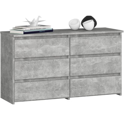 Commode LOLA 100 cm Gris béton 6 tiroirs