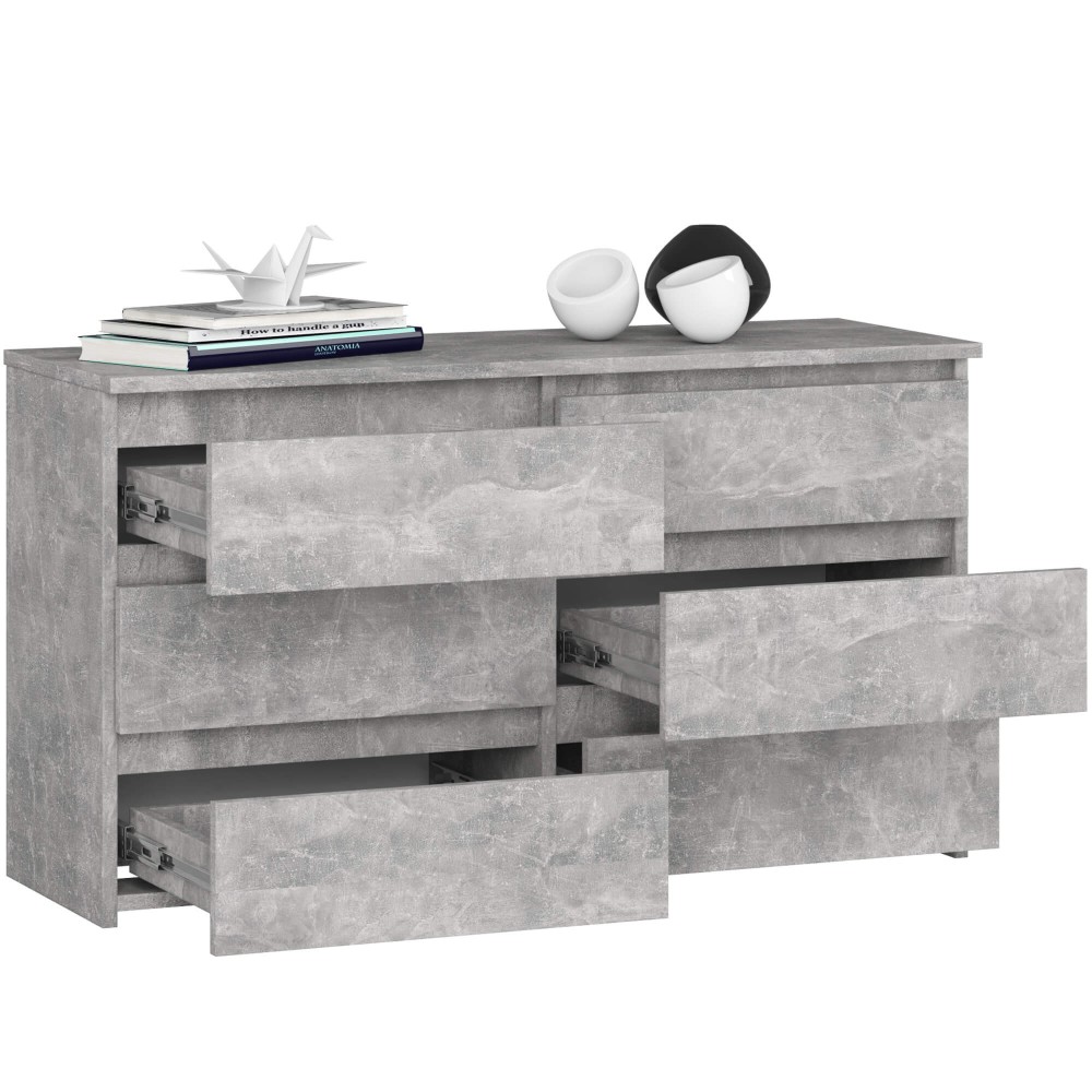 Commode LOLA 100 cm Gris béton 6 tiroirs
