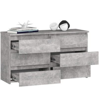 Commode LOLA 100 cm Gris béton 6 tiroirs