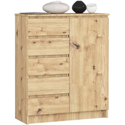 Commode NAULI 1 porte 5 tiroirs 97x35x80 cm Bois artisan