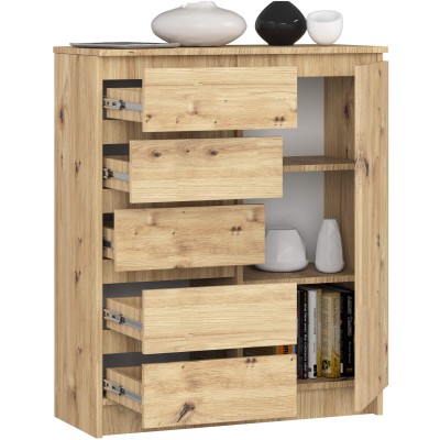 Commode NAULI 1 porte 5 tiroirs 97x35x80 cm Bois artisan