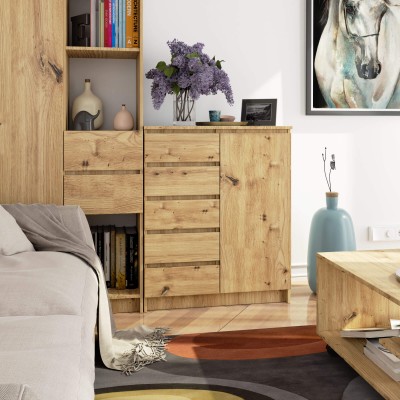 Commode NAULI 1 porte 5 tiroirs 97x35x80 cm Bois artisan