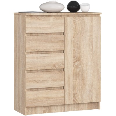 Commode NAULI 1 porte 5 tiroirs 97x35x80 cm Bois Naturel