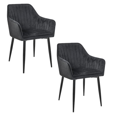 Lot De 2 Chaises velours rembourrée et matelassées Noir 80x41x41 cm