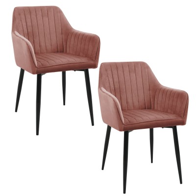 Lot De 2 Chaises velours rembourrée et matelassées Rose 80x41x41 cm