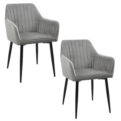 Lot De 2 Chaises velours rembourrée et matelassées Gris 80x41x41 cm